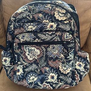 Vera Bradley Navy Floral Quilted Backpack with Earth-Toned Accents
